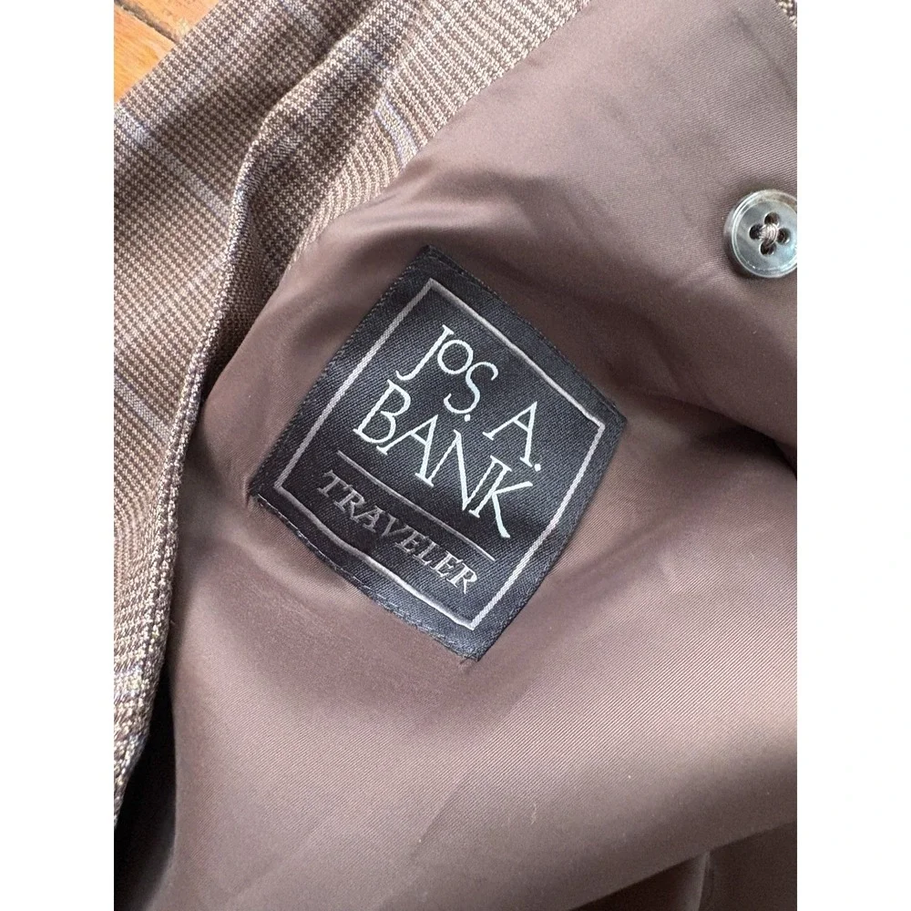 Jos. A. Bank Sport Coat Blazer 48R Wool Brown Windowpane Herringbone